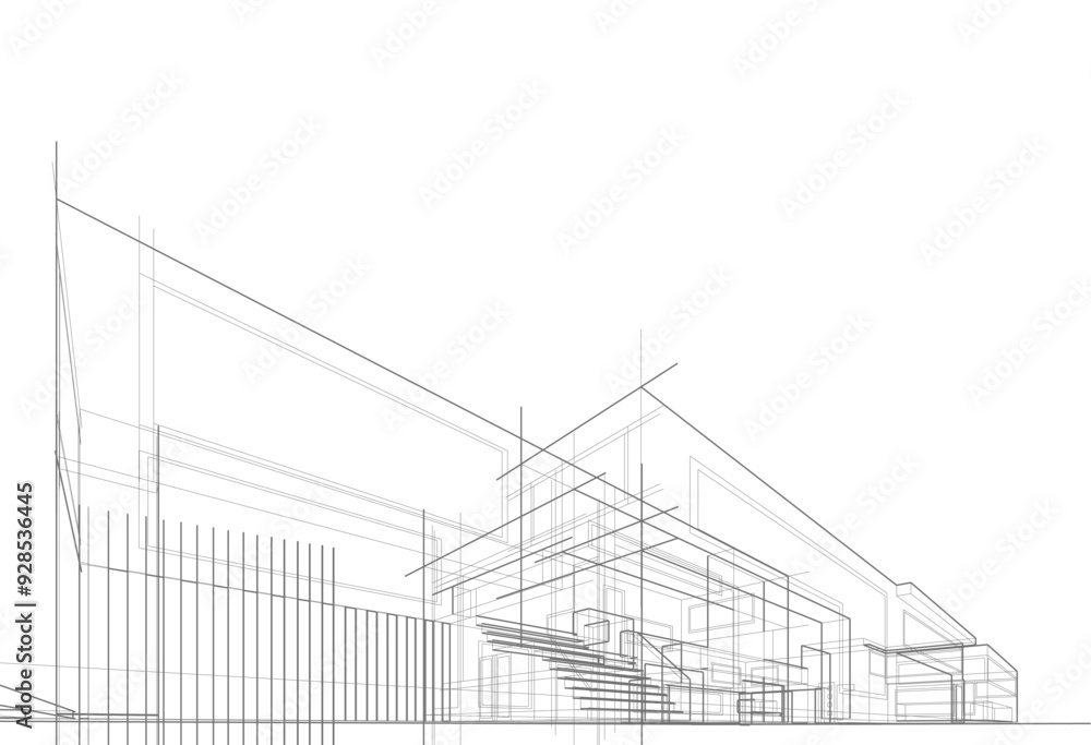 House concept sketch architectural drawing 3d illustration House concept sketch architectural drawing 3d illustration