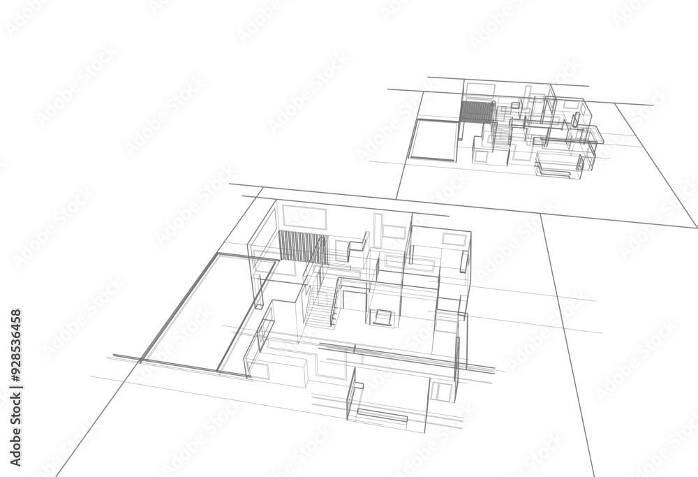 Fototapeta premium House concept sketch architectural drawing 3d illustration