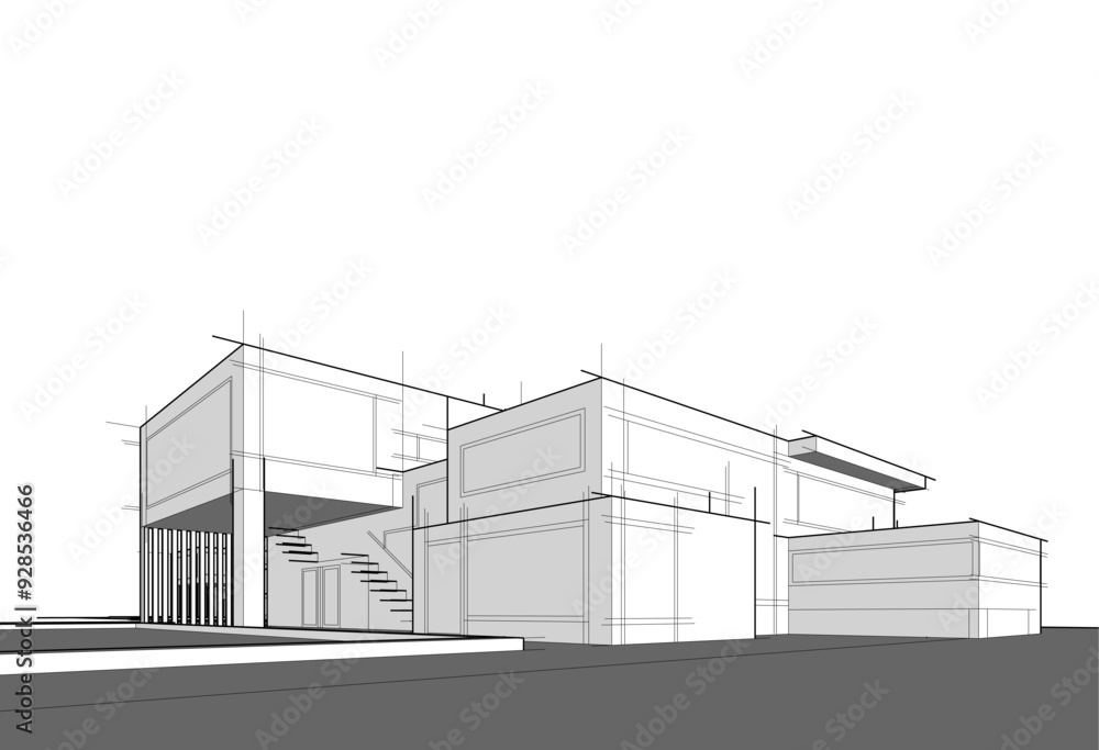 House concept sketch architectural drawing 3d illustration House concept sketch architectural drawing 3d illustration
