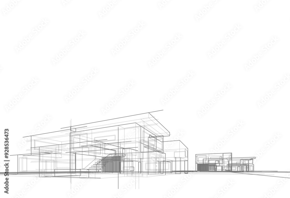 House concept sketch architectural drawing 3d illustration House concept sketch architectural drawing 3d illustration
