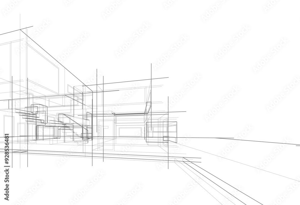 House concept sketch architectural drawing 3d illustration House concept sketch architectural drawing 3d illustration
