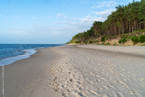 White sandy beach in Dziwnowek. Idyllic beach. Baltic sea, Dziwnówek, Poland, Europe. 