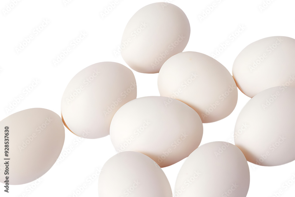 A lot of chicken brown eggs on a white background. A lot of chicken brown eggs on a white background.