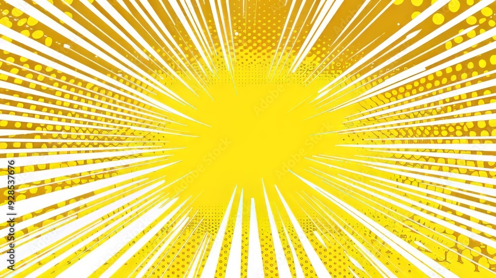 Fototapeta premium Bright yellow pop art background with bold halftone dot patterns in retro comic style, perfect for vibrant design projects, playful digital art, and eye-catching vector illustrations - eps10 format