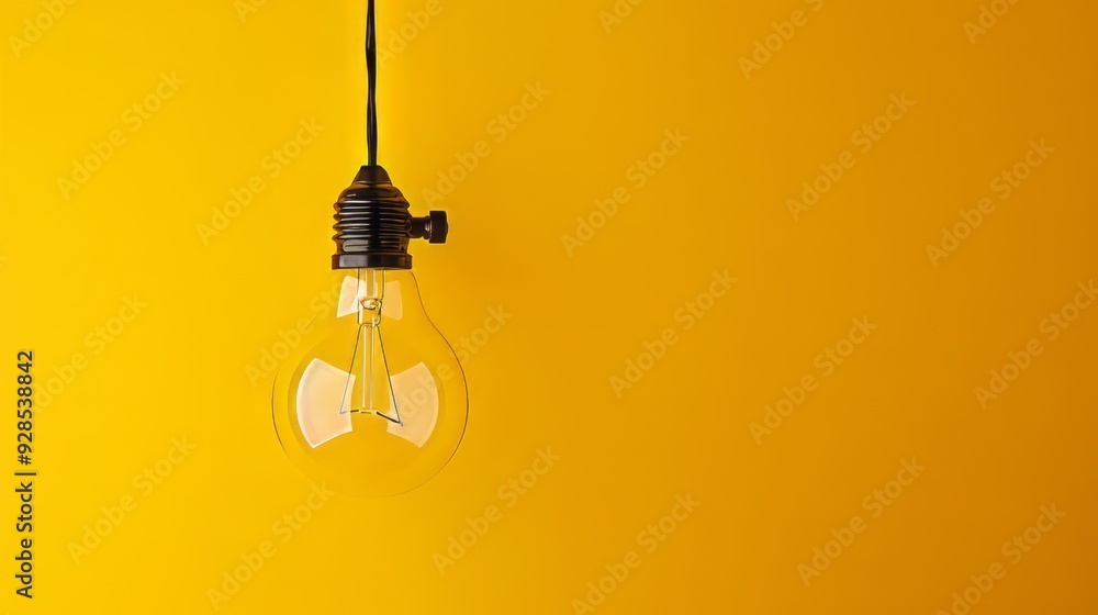 Single hanging light bulb on vibrant yellow background with minimalist design – perfect for modern lighting concepts, bright decor, and minimalist interior themes Single hanging light bulb on vibrant yellow background with minimalist design – perfect for modern lighting concepts, bright decor, and minimalist interior themes