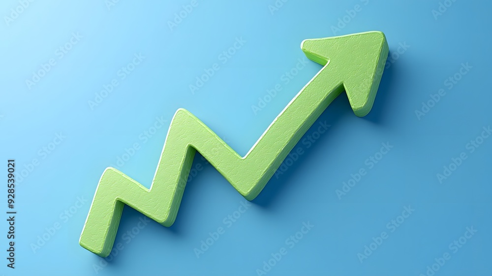 Green zigzag arrow pointing upwards on a blue background, symbolizing growth, progress, and success in business or finance. Green zigzag arrow pointing upwards on a blue background, symbolizing growth, progress, and success in business or finance.