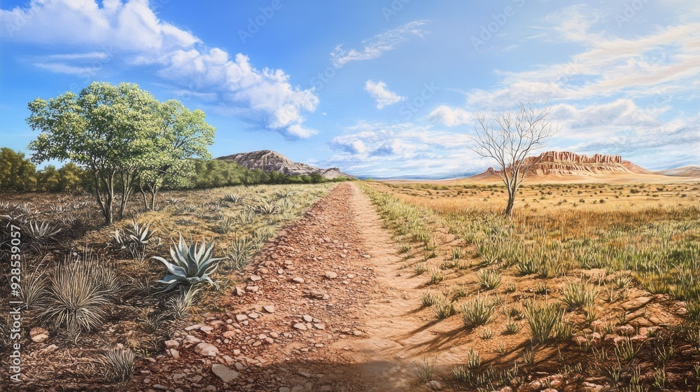 Naklejka premium A visual transition from a barren, dry landscape to a thriving, green environment, representing ecological restoration.