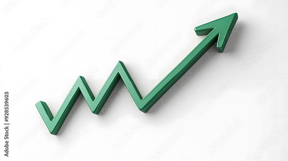 Green zigzag arrow trending upward on white background, representing growth, progress, and success in business or finance. Green zigzag arrow trending upward on white background, representing growth, progress, and success in business or finance.