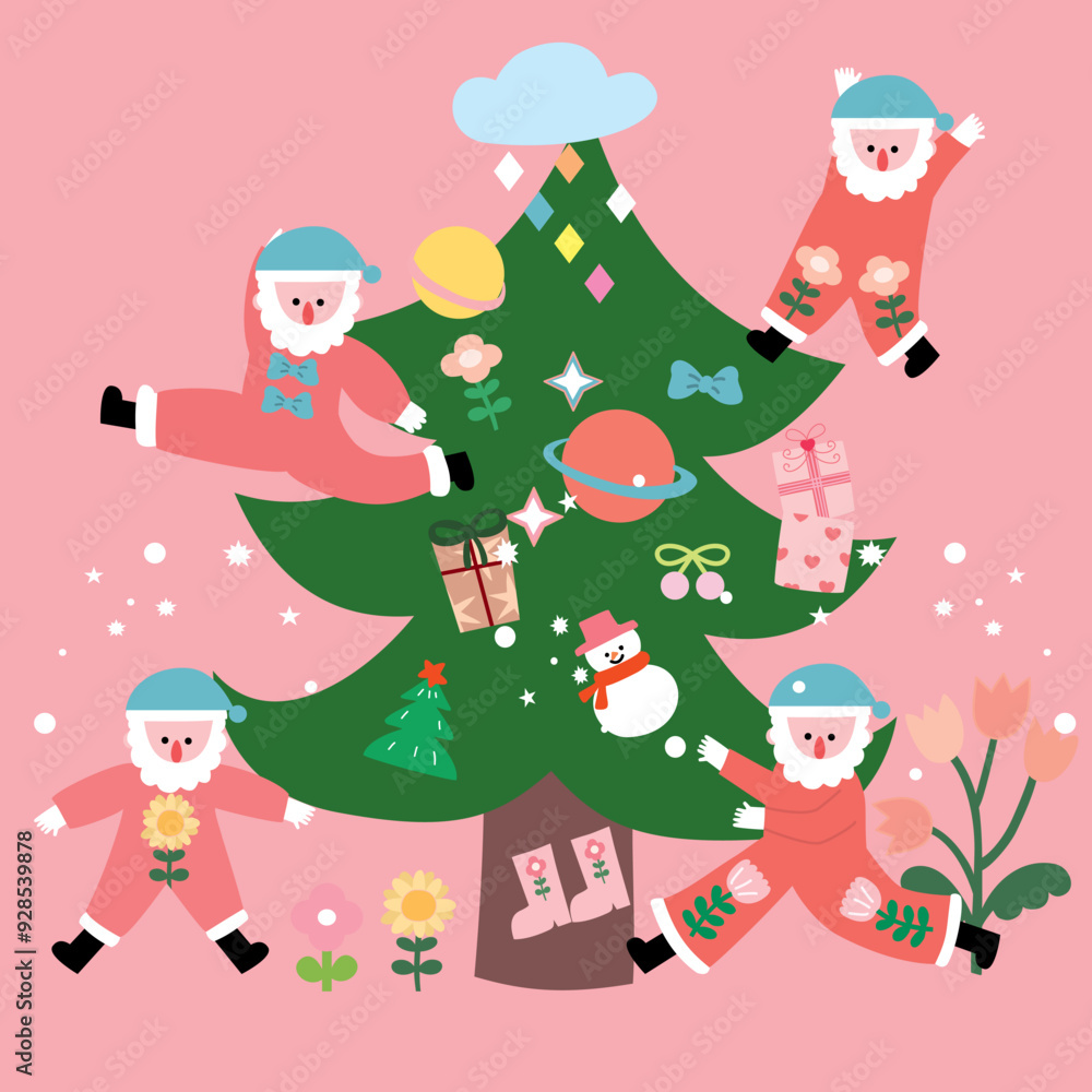 Fototapeta premium pattern with christmas trees, christmas greeting card, Vector of a party, set of christmas icons, christmas seamless, Set of Christmas element, 2025, happy new year
