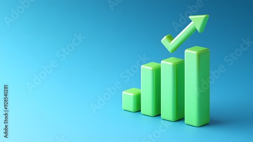 Growing green bar graph with upward arrow on a blue background symbolizing business success, growth, and financial investment. Free Download Growing green bar graph with upward arrow on a blue background symbolizing business success, growth, and financial investment. - GFXLoad