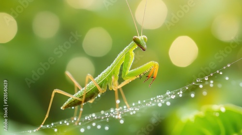 Wallpaper Mural Praying Mantis on a Dew-Covered Web Torontodigital.ca
