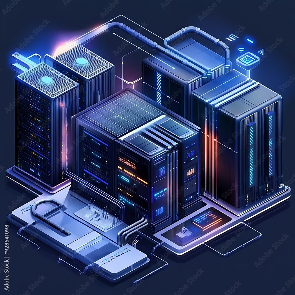 An isometric 3d illustration of a data center An isometric 3d illustration of a data center
