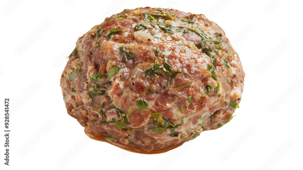 Close-up photo of a classic chinese meatball with a mix of flavorful herbs and spices, set against a clear background Close-up photo of a classic chinese meatball with a mix of flavorful herbs and spices, set against a clear background