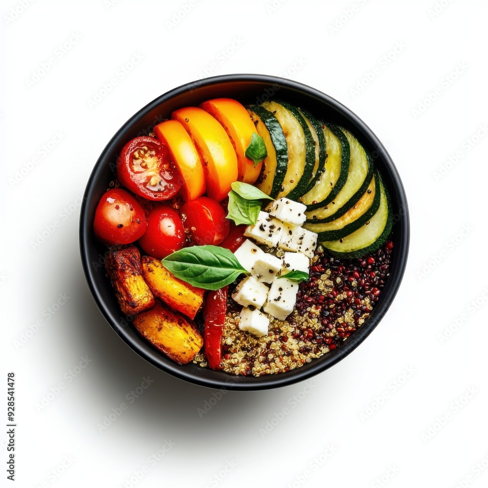 Vibrant Quinoa Salad with Roasted Veggies and Feta Cheese, a Perfect Balance of Nutrition - 3D Illustration Vibrant Quinoa Salad with Roasted Veggies and Feta Cheese, a Perfect Balance of Nutrition - 3D Illustration