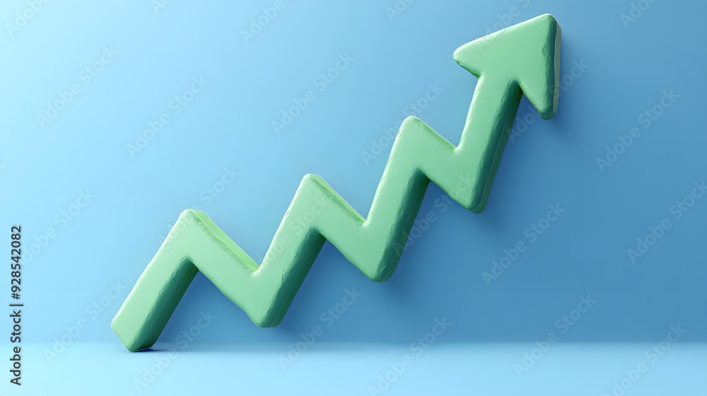 Rising arrow indicating growth on blue background. Symbolizes progress, success, and business upliftment. Rising arrow indicating growth on blue background. Symbolizes progress, success, and business upliftment.