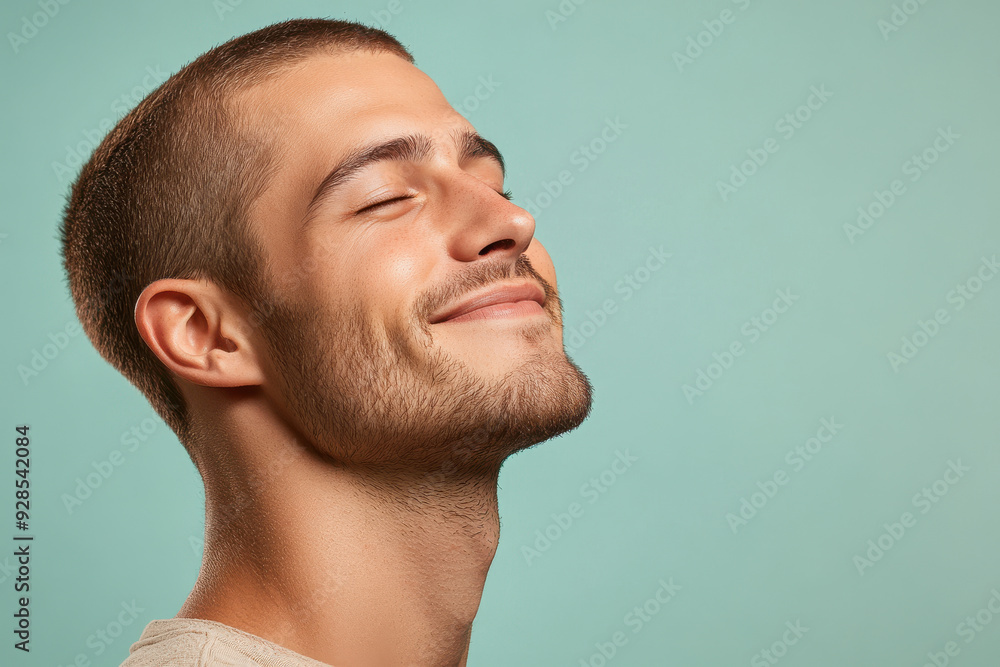 Fototapeta premium A close up of a man's face with his eyes closed