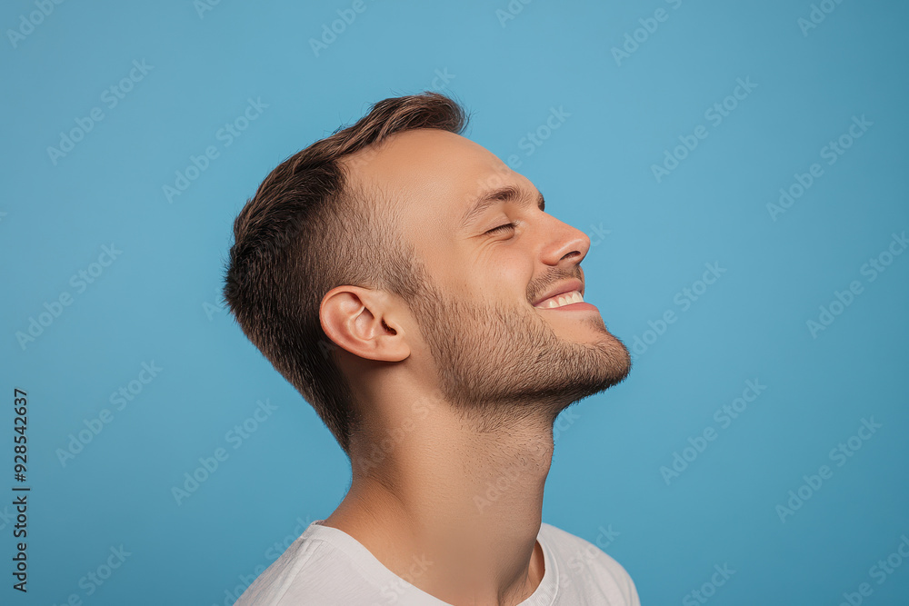 Fototapeta premium A close up of a man's face with his eyes closed
