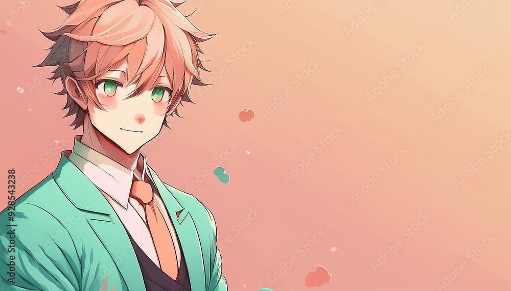 Retro style manga characters in pastel colors like peach and mint green, with space for text or headline. Retro style manga characters in pastel colors like peach and mint green, with space for text or headline.
