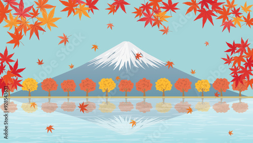 紅葉と富士山（フルHD 16:9サイズ）