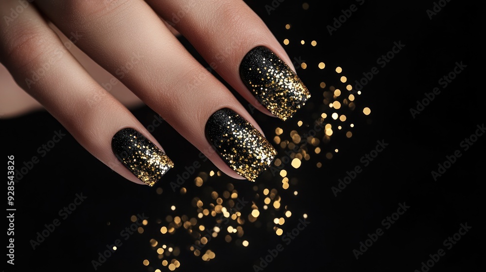 Black and Gold Glitter Nail Design Black and Gold Glitter Nail Design