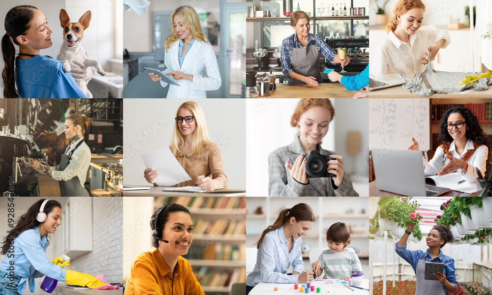 © Prostock-studio - This collage showcases various women engaged in different careers and everyday activities, portrays a diverse representation of women in different walks of life, highlighting their capabilities
