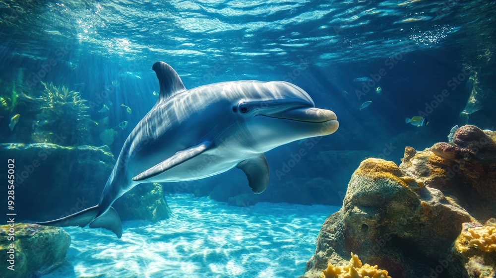 Fototapeta premium Dolphin Underwater in Ocean