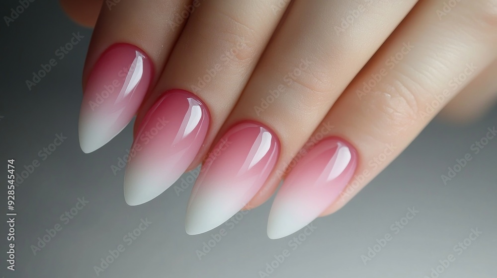 Close-Up of Elegant Pink and White Ombre Nail Design Close-Up of Elegant Pink and White Ombre Nail Design