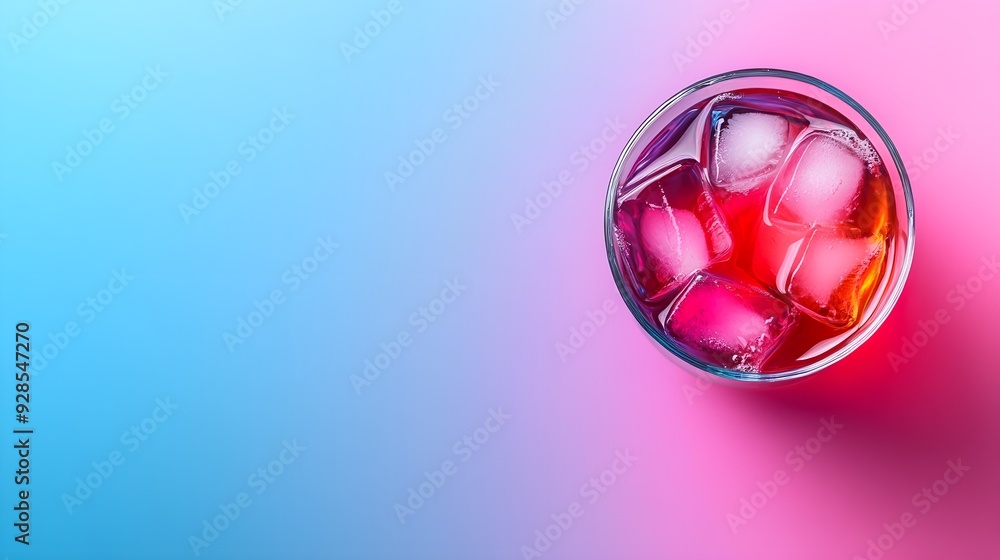 Top-down view of iced hibiscus tea, digital art, holographic effects, cool blue and pink tones, futuristic and sleek presentation. Top-down view of iced hibiscus tea, digital art, holographic effects, cool blue and pink tones, futuristic and sleek presentation.