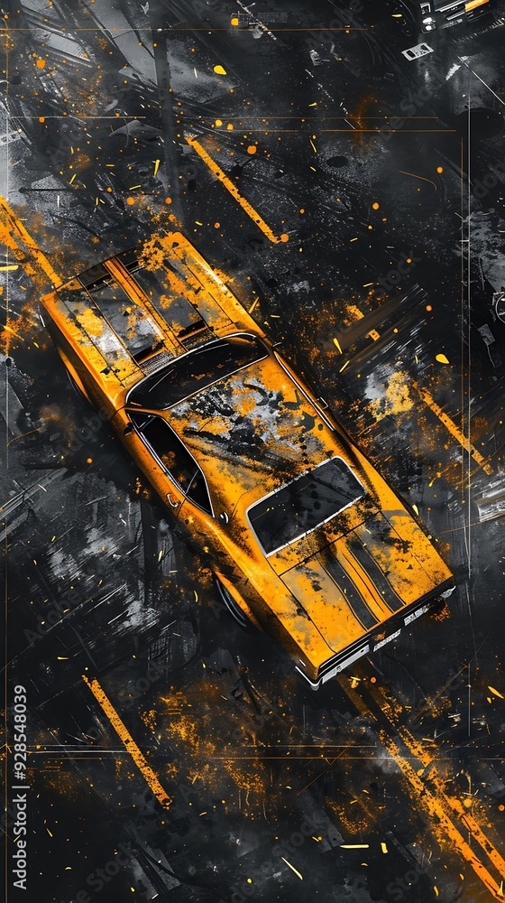 car poster with yellow car car poster with yellow car