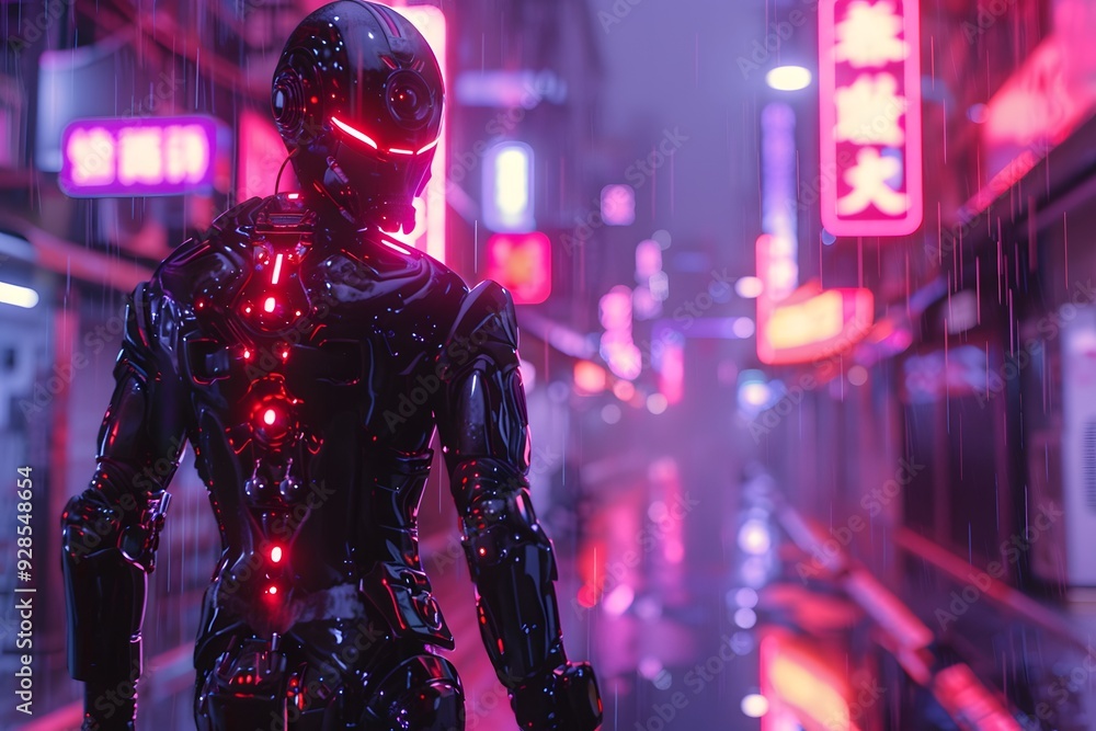 Cyberpunk Robot in Neon City. Cyberpunk Robot in Neon City.