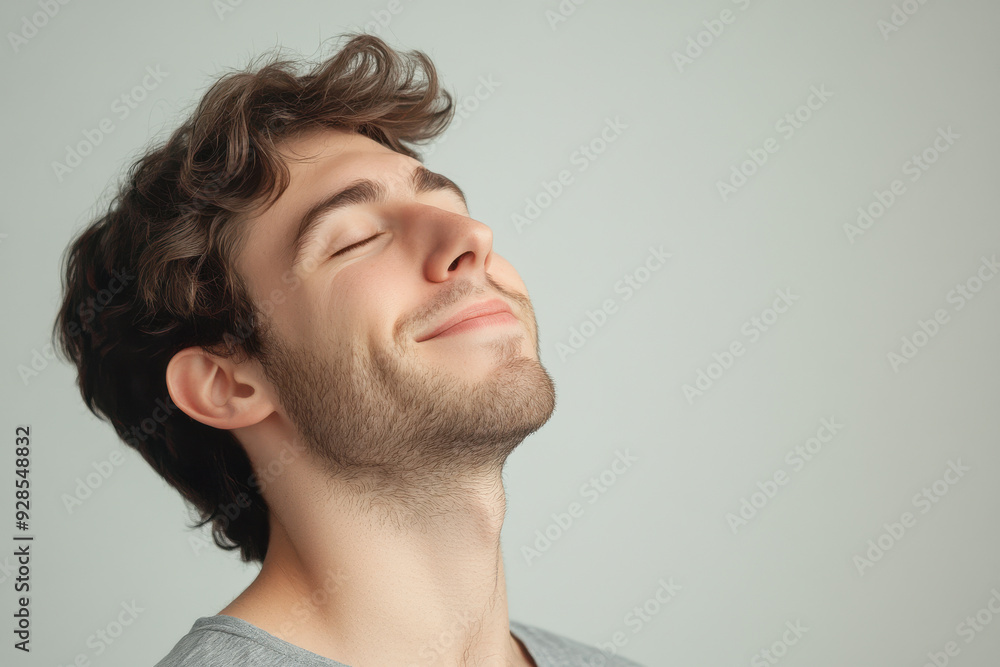 Fototapeta premium A close up of a man's face with his eyes closed