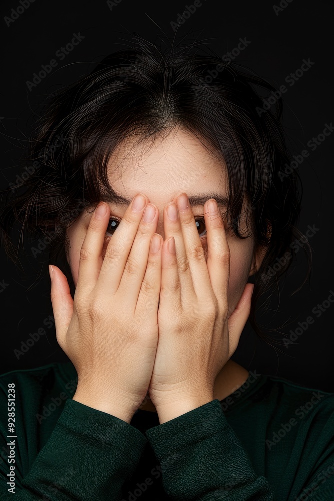 A Young Chinese Woman Isolated, Having Fun, Covering Half Her Face With Her Palm A Young Chinese Woman Isolated, Having Fun, Covering Half Her Face With Her Palm