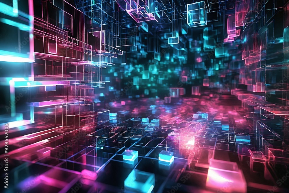 Abstract Digital Cube Grid Background Abstract Digital Cube Grid Background