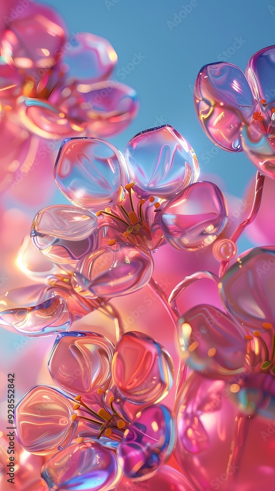 Fototapeta premium Digital pink balloon glass flower poster background