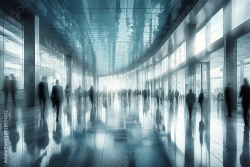 Abstract People Walking in Modern Hallway