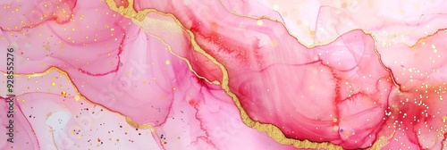 Abstract Pink and Gold Watercolor Background with Glitter. Elegant Abstract Marble Painting