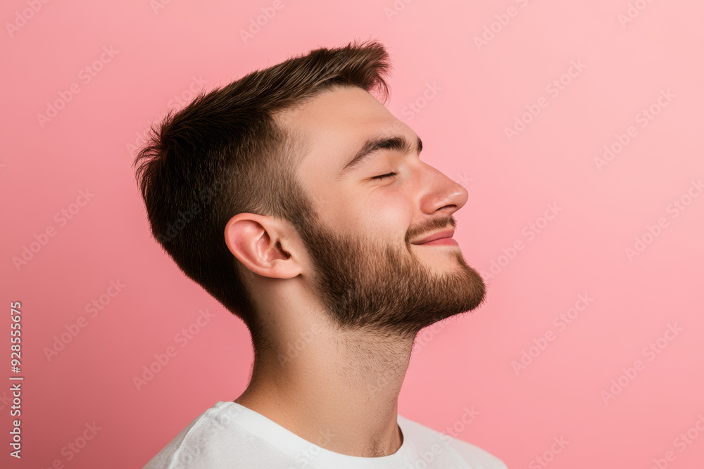 Obraz premium A close up of a man's face with his eyes closed