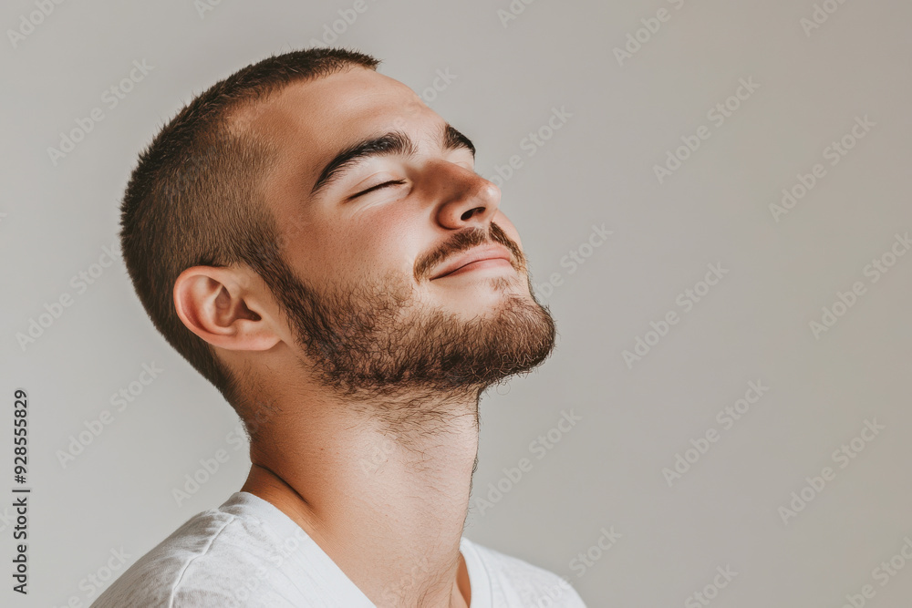 Obraz premium A close up of a man's face with his eyes closed