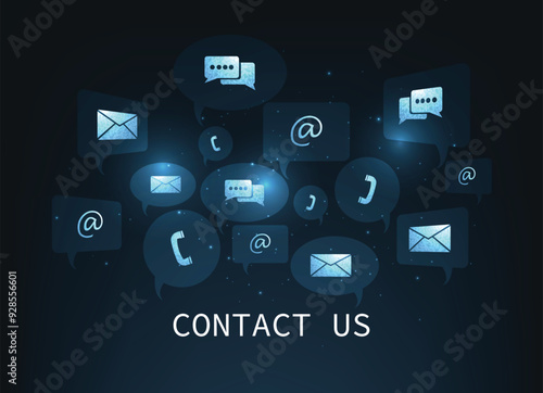 Contact us or the Customer support hotline connect. call center service provider concept, advice to customer help, and support services are digital on a dark blue background.	