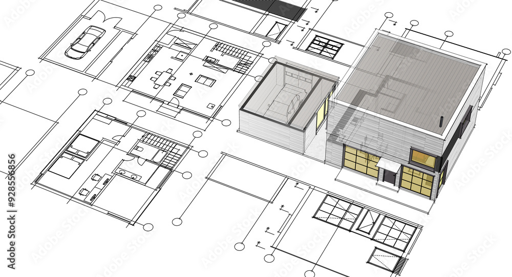 house architectural project sketch 3d illustration
house architectural project sketch 3d illustration
