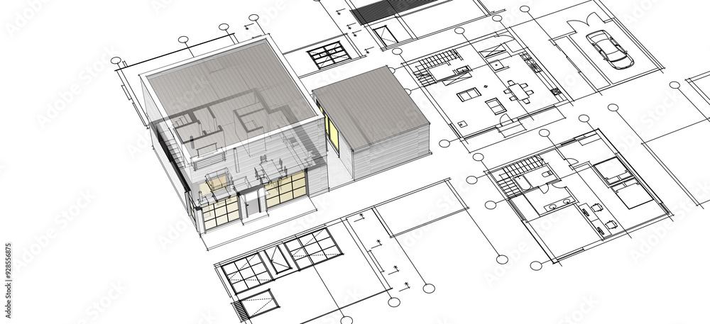 house architectural project sketch 3d illustration
house architectural project sketch 3d illustration