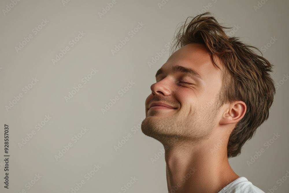 Obraz premium A close up of a man's face with his eyes closed