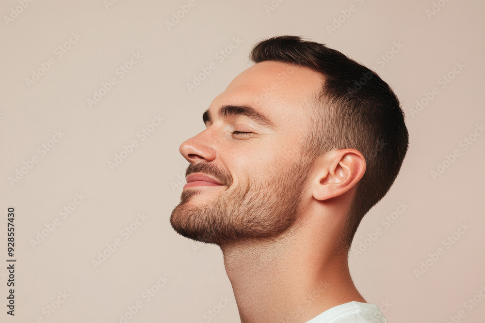 Fototapeta premium A close up of a man's face with his eyes closed