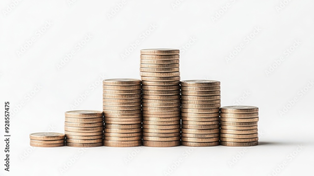Coin stacks arranged in a pyramid, symbolizing financial stability, 3D illustration Coin stacks arranged in a pyramid, symbolizing financial stability, 3D illustration