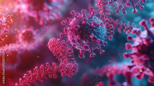 Illustration of flu virus mutation over time, ailment, evolutionary biology. 