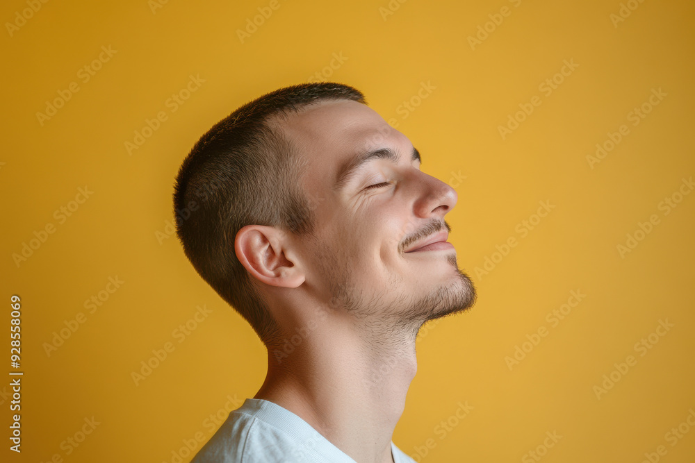 A close up of a man's face with his eyes closed A close up of a man's face with his eyes closed