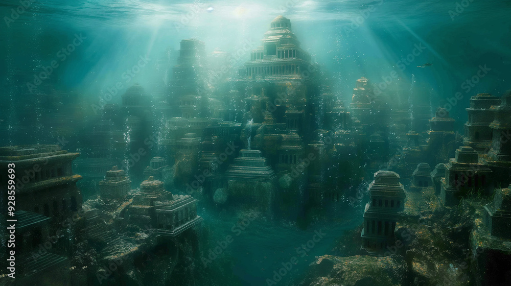 Underwater view of the mythical city Atlantis. Underwater view of the mythical city Atlantis.