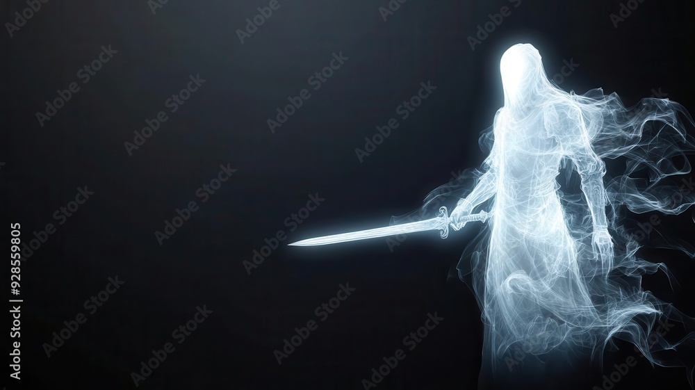 Fototapeta premium Spectral knight with a ghostly sword