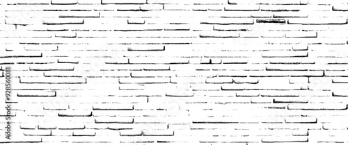 Vector black and white brick wall background, distressed overlay texture of old brickwork, grunge transparent background.