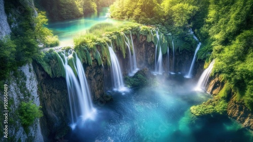 Stunning Waterfall in Lush Green Forest